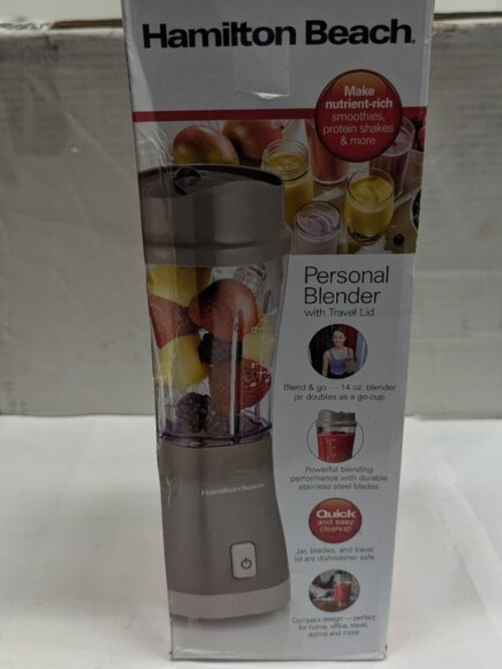 Hamilton Beach Single Serve Personal Smoothie Blender, 14 oz. Travel Cup and Lid